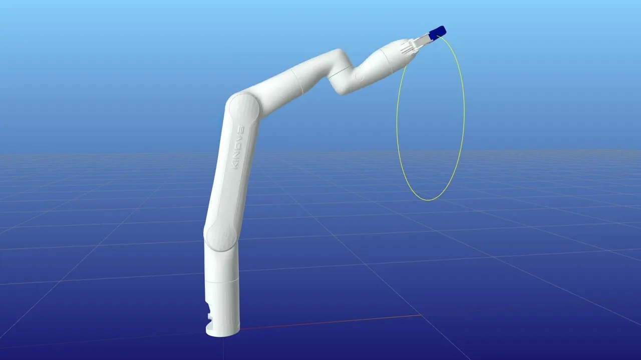 A Kinova Gen3 Lite arm tracing a circle in the MeshCat visualiser.