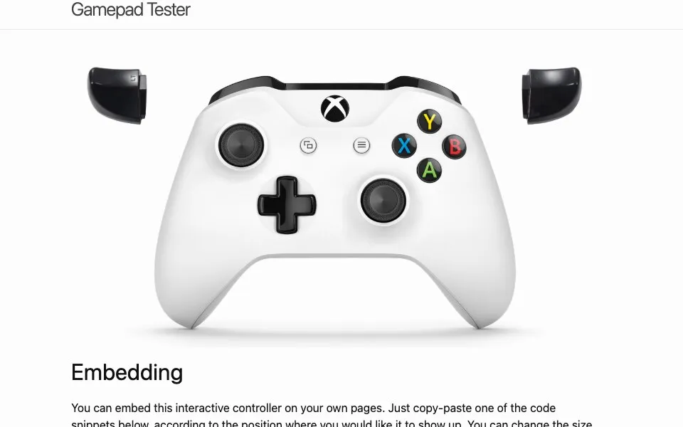 An Xbox wireless controller illustration in the gamepad tester.