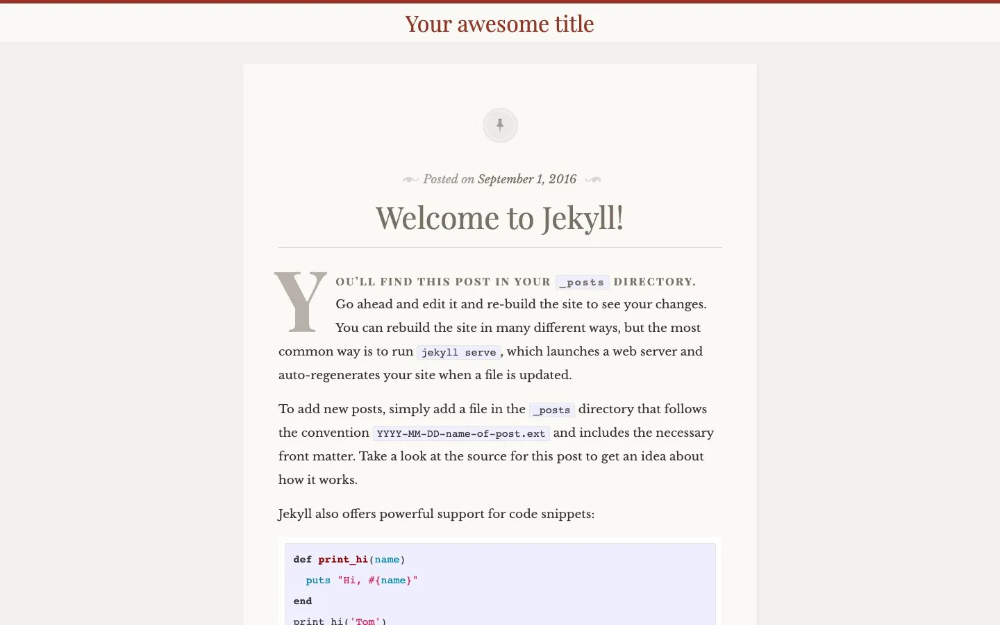 The Libretto theme demo page with a drop cap and serif typography.