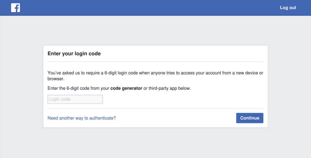 Facebook 2-step authentication